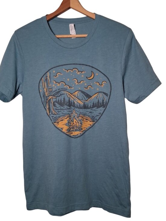 Bella + Canvas Other - Hootin And Hollerin Shirt M Blue Owl Camping Campfire Campsite Nature Gorpcore